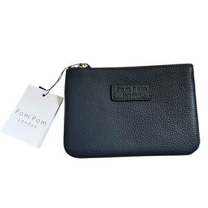 Pom Pom London Chelsea Coin Purse Slate Blue Leather Zip
